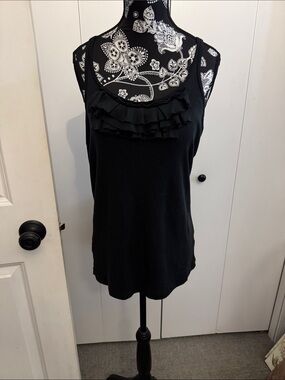 J. Crew Black Ruffle Scoop Neck Tank
